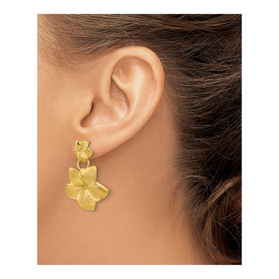 14K Yellow Gold Plumeria Dangle Earrings – view 4