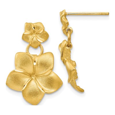 14K Yellow Gold Plumeria Dangle Earrings