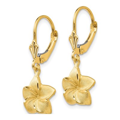 14K Yellow Gold Plumeria Leverback Earrings – view 3