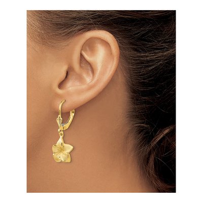 14K Yellow Gold Plumeria Leverback Earrings – view 4