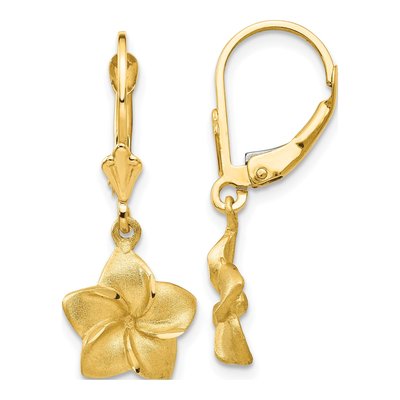 14K Yellow Gold Plumeria Leverback Earrings
