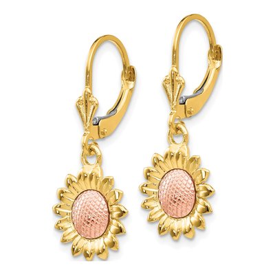 14K Two-Tone Gold Sunflower Leverback Earrings – view 3