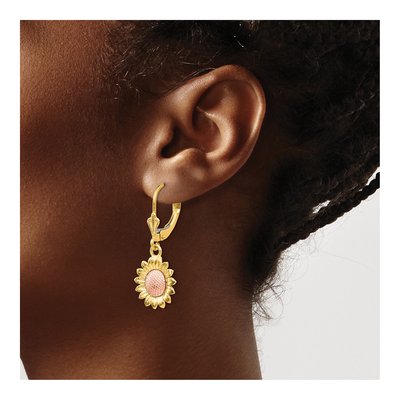 14K Two-Tone Gold Sunflower Leverback Earrings – view 4