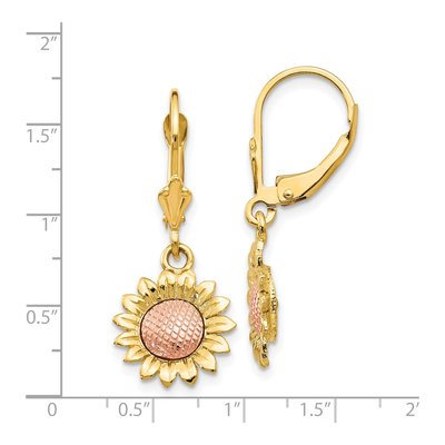 14K Two-Tone Gold Sunflower Leverback Earrings – view 5