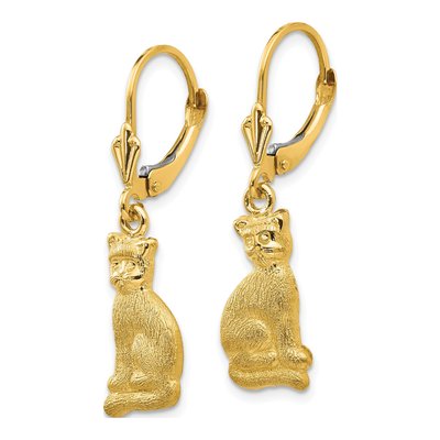 14K Yellow Gold Cat Leverback Earrings – view 3