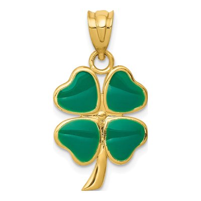 14K Yellow Gold Enamel Four Leaf Clover Pendant