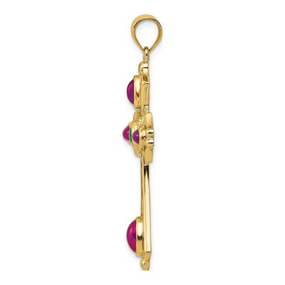 14K Yellow Gold Ruby & Emerald Cabochon Cross Pendant – view 3