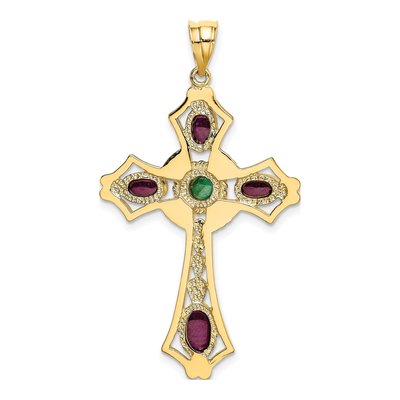 14K Yellow Gold Ruby & Emerald Cabochon Cross Pendant – view 4
