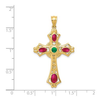 14K Yellow Gold Ruby & Emerald Cabochon Cross Pendant – view 5