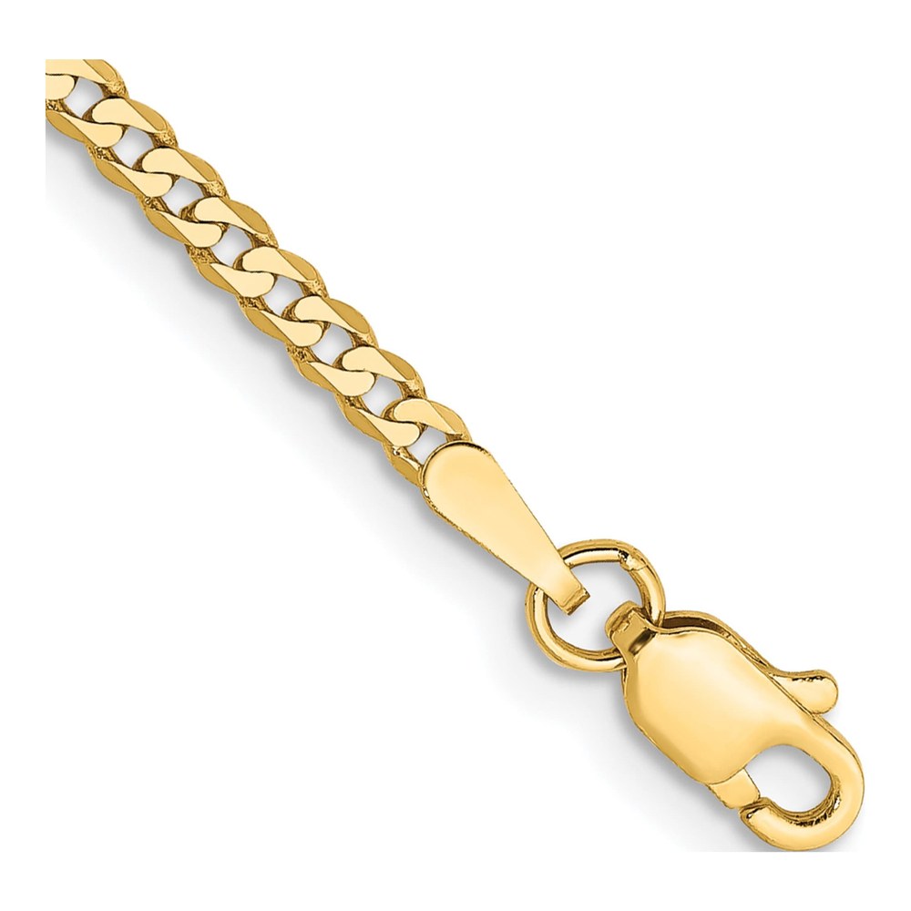 14K Yellow Gold 10 Inch 2.2mm Flat Beveled Curb With Lobster Clasp Anket