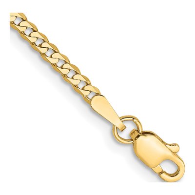 14K Yellow Gold 2.2mm Flat Beveled Curb Chain Bracelet