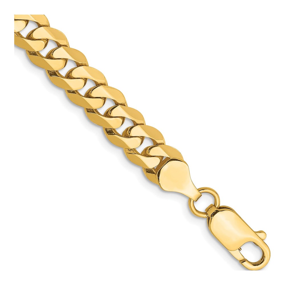 14K Yellow Gold 8.5 Inch 7.25mm Flat Beveled Curb With Lobster Clasp Bracelet