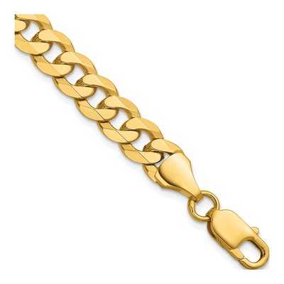 14K Yellow Gold 8.5mm Flat Beveled Curb Chain Bracelet