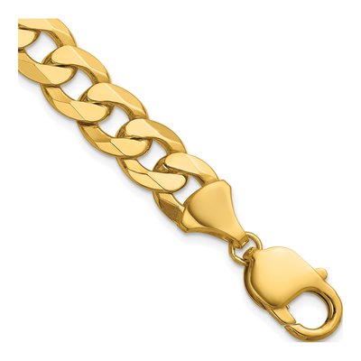 14K Yellow Gold 9.5mm Flat Beveled Curb Chain Anklet