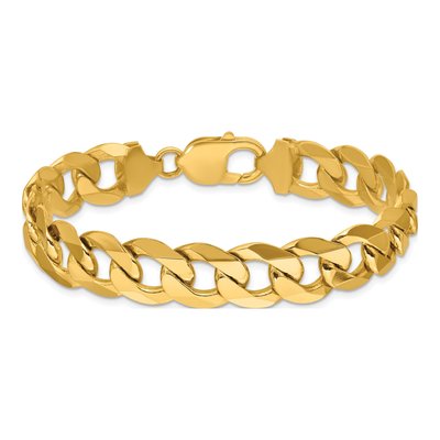 14K Yellow Gold 12mm Flat Beveled Curb Chain Bracelet – view 3