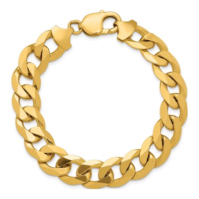 14K Yellow Gold 12mm Flat Beveled Curb Chain Bracelet – view 5