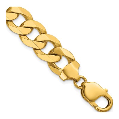 14K Yellow Gold 12mm Flat Beveled Curb Chain Bracelet