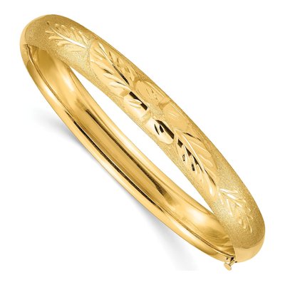 14K Yellow Gold Florentine Engraved Hinged Bangle Bracelet