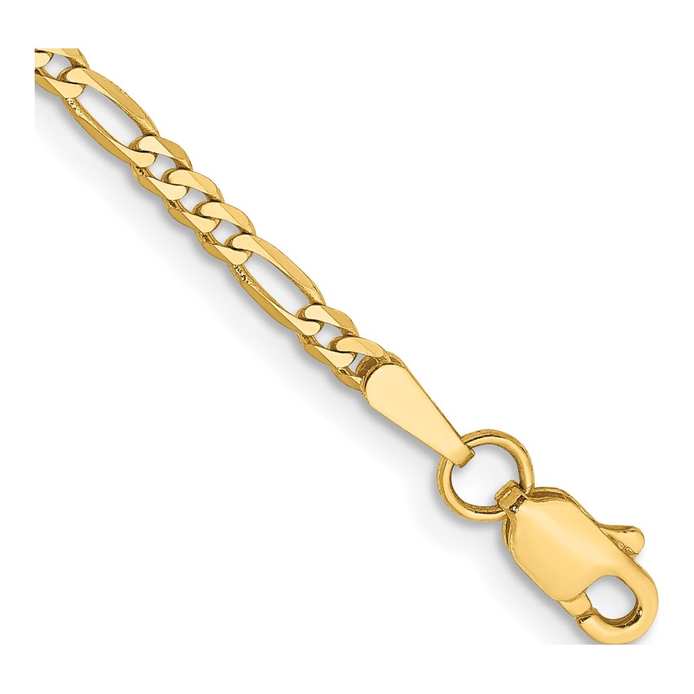 14K Yellow Gold 8 Inch 2.25mm Flat Figaro With Lobster Clasp Bracelet