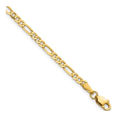 14K Yellow Gold 2.75mm Flat Figaro Chain Bracelet