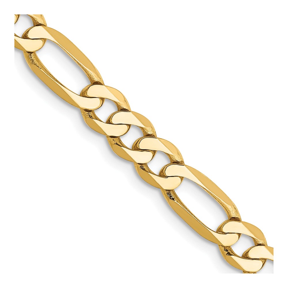14K Yellow Gold 24 Inch 5.25mm Flat Figaro With Lobster Clasp Chain Necklace