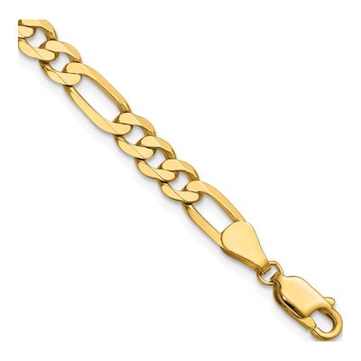 14K Yellow Gold 5.25mm Flat Figaro Chain Bracelet
