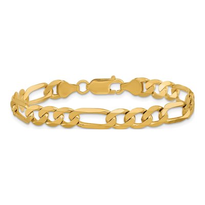 14K Yellow Gold 7mm Flat Figaro Chain Bracelet – view 3