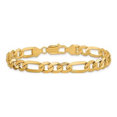 14K Yellow Gold 7.5mm Flat Figaro Chain Bracelet – view 3