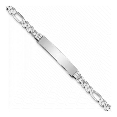 14K White Gold Figaro ID Bracelet