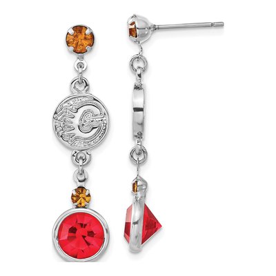 Calgary Flames Brass Crystal Dangle Earrings