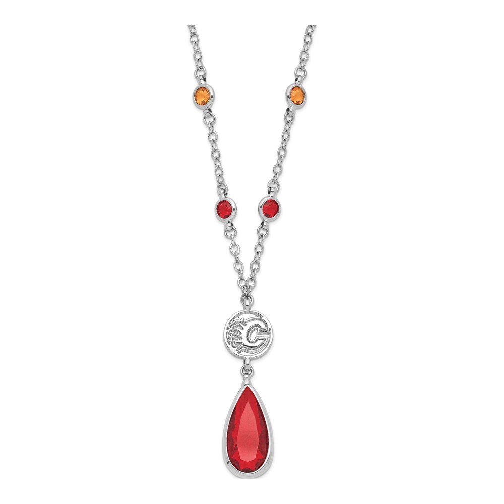 Calgary Flames Brass Crystal Drop Pendant Necklace