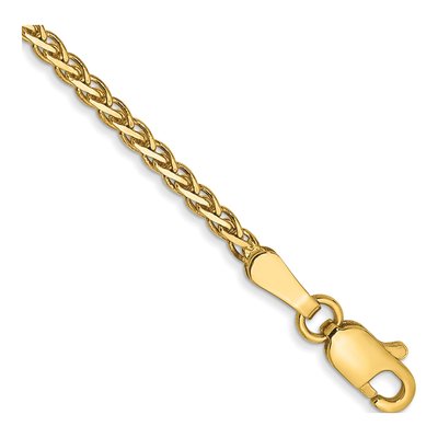 14K Yellow Gold 1.9mm Flat Wheat Chain Bracelet