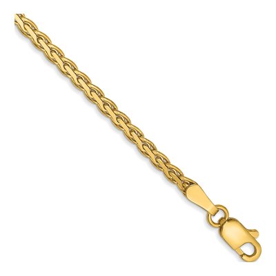 14K Yellow Gold 2.3mm Flat Wheat Chain Bracelet
