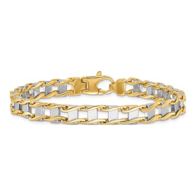 14K Two-Tone Gold 7.5mm Fancy-Link Chain Bracelet – view 4