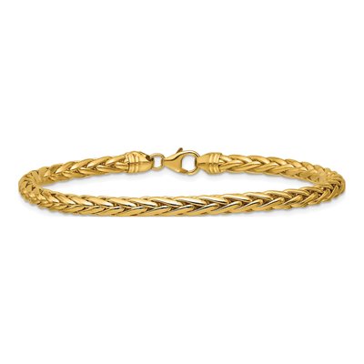14K Yellow Gold 5mm Hollow Wheat Chain Bracelet – view 3
