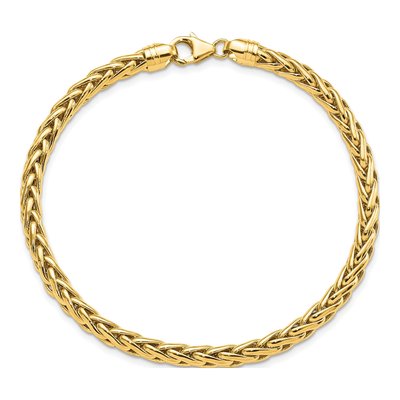 14K Yellow Gold 5mm Hollow Wheat Chain Bracelet – view 5
