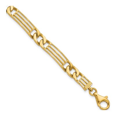 14K Yellow Gold 7mm Fancy Curb Bar Link Chain Bracelet