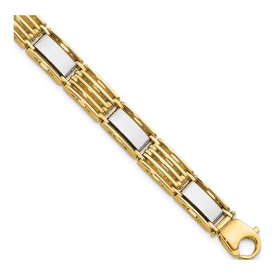14K Two-Tone Gold 7.4mm Hollow Bar-Link Chain Bracelet