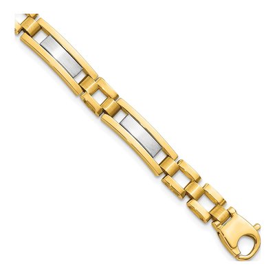 14K Two-Tone Gold 6.3mm Hollow Fancy Bar Link Chain Bracelet