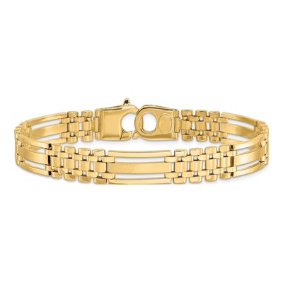 14K Yellow Gold 10.1mm Hollow Fancy Bar-Link Chain Bracelet – view 3