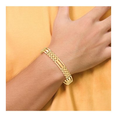 14K Yellow Gold 10.1mm Hollow Fancy Bar-Link Chain Bracelet – view 5