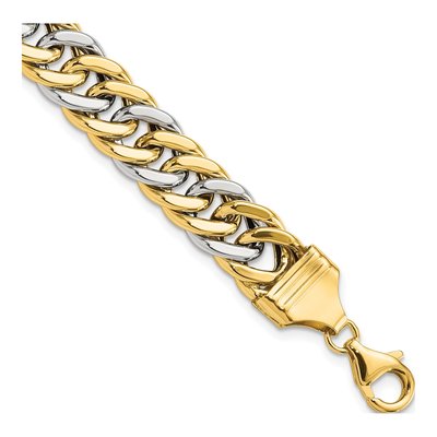 14K Two-Tone Gold 10.4mm Handmade Hollow Curb Chain Bracelet