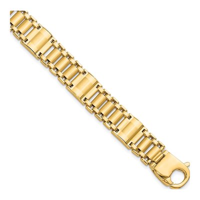 14K Yellow Gold 12mm Hollow Fancy Link Chain Bracelet