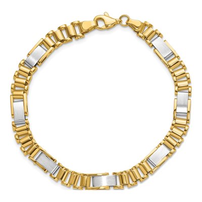 14K Two-Tone Gold 8.5mm Hollow Fancy Link Chain Bracelet – view 5