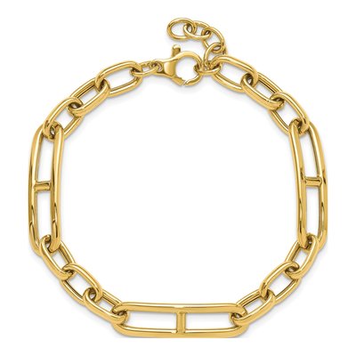14K Yellow Gold 8.3mm Hollow Fancy Open Link Chain Bracelet – view 4