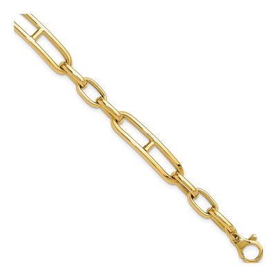 14K Yellow Gold 8.3mm Hollow Fancy Open Link Chain Bracelet