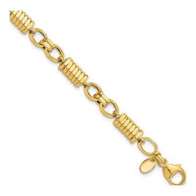 14K Yellow Gold 5.8mm Hollow Grooved Fancy Link Chain Bracelet