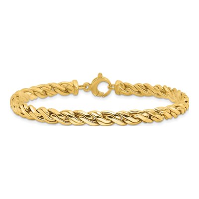 14K Yellow Gold 8.25mm Hollow Fancy Twist Link Chain Bracelet – view 3