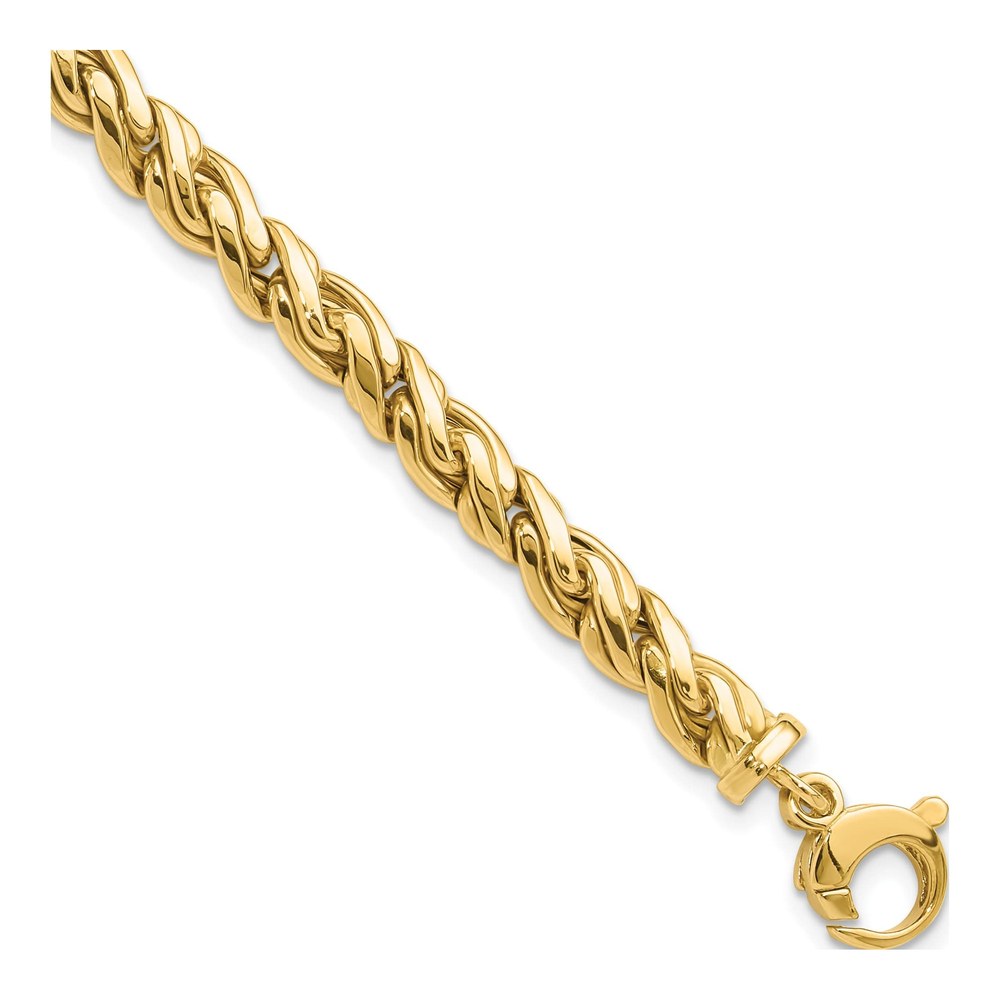 14K Yellow Gold 8.25mm Hollow Fancy Twist Link Chain Bracelet