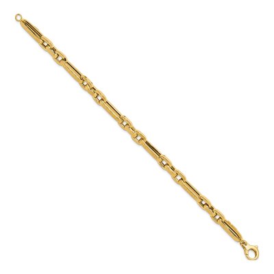 14K Yellow Gold 7.2mm Hollow Greek Key Figaro Link Chain Bracelet – view 2